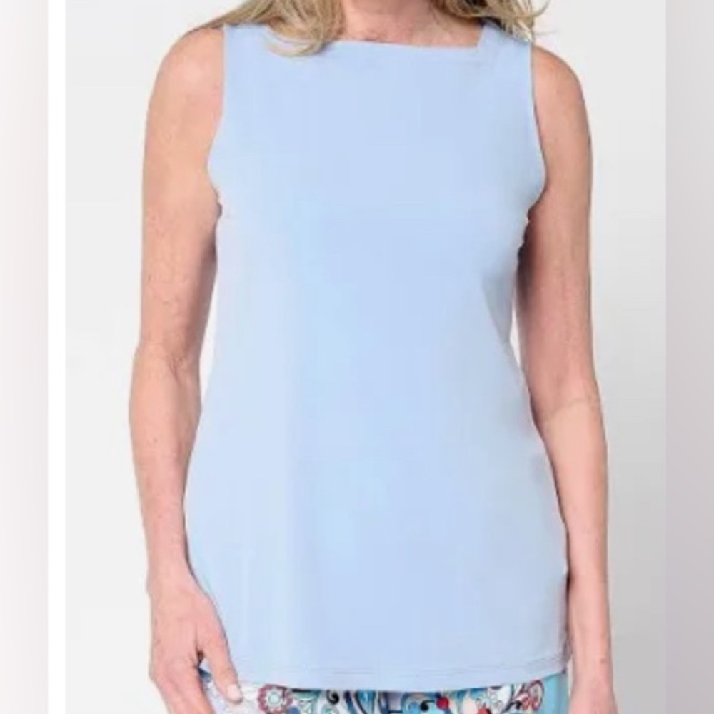 New Modern Essentials Liquid Knit Sleeveless Top- by Susan Graver Slate Blue XS